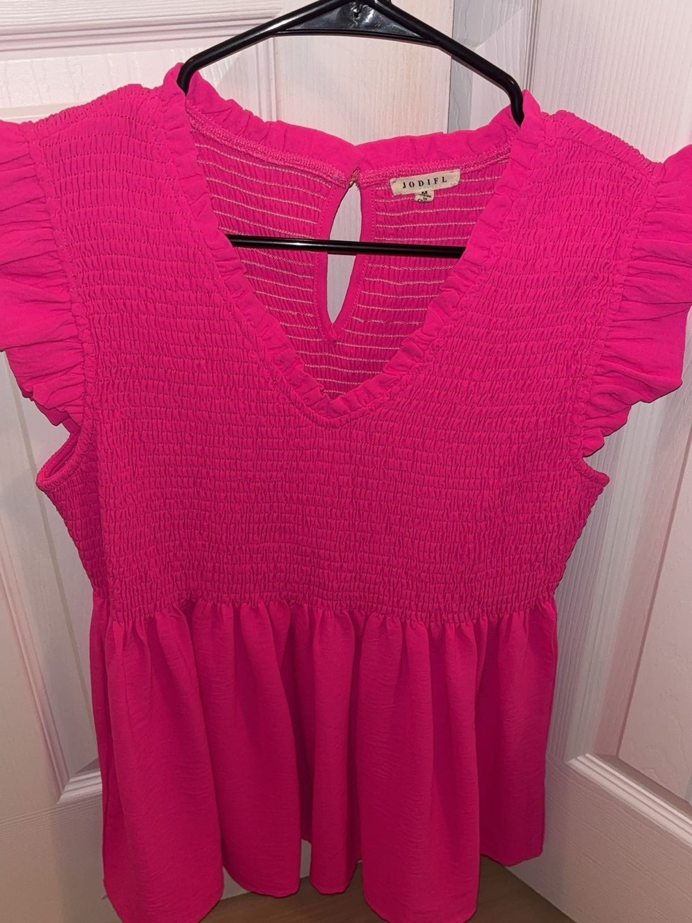 Jodifl Hot Pink Flutter Sleeve Smocked top
